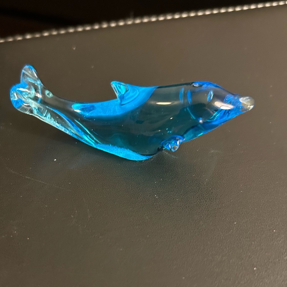 Vintage Ron Ray Blue Glass Dolphin - Signed